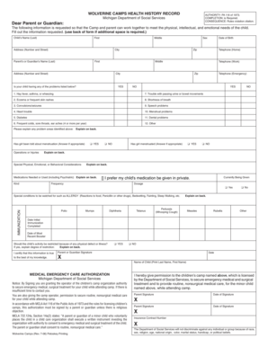 Wolverine Camps Health History Record