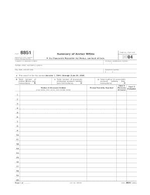 IRS Form 8851 Summary of Archer MSAs