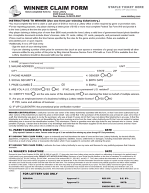 Iowa Lottery Winner Claim Form