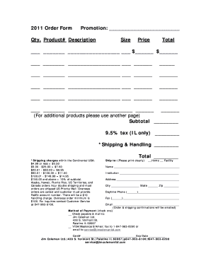2011 Order Form Promotion