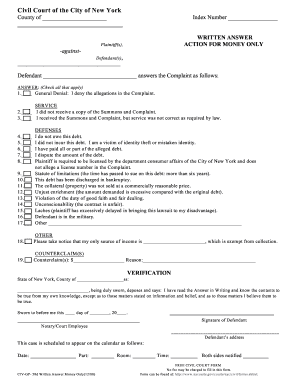 Civil Court Written Answer Form
