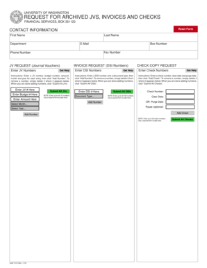 University of Washington Request for Archived JVS, Invoices and Checks