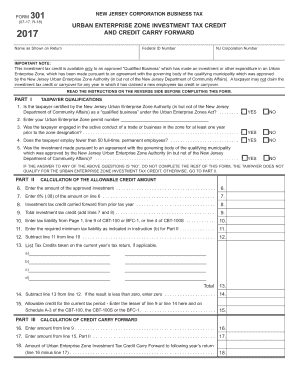 New Jersey Corporation Business Tax Form 301