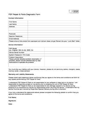 PSP Repair & Parts Diagnostic Form