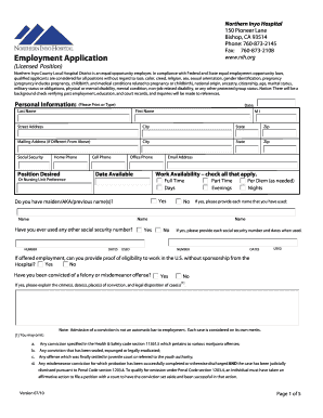 Northern Inyo Hospital Employment Application