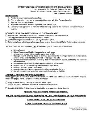 Carpenters Pension Application
