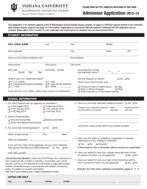 IU Bloomington General Studies Admission Application
