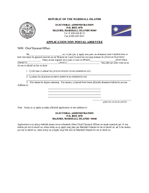 Marshall Islands Non-Postal Absentee Voter Application
