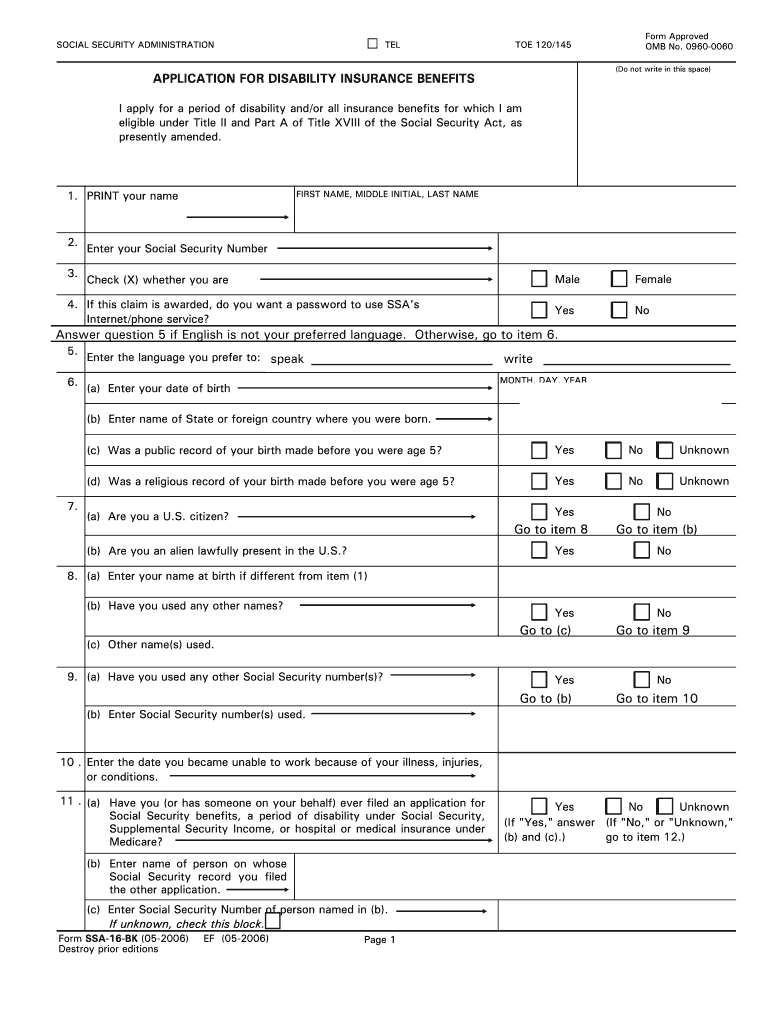 social security form no0960 0623 2006 Preview on Page 1