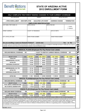 Arizona State Employee 2012 Enrollment Form
