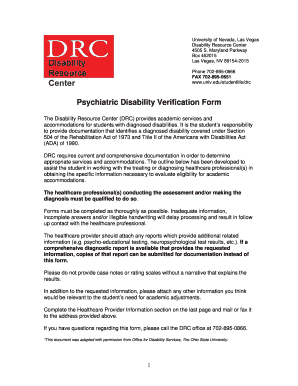 Psychiatric Disability Verification Form
