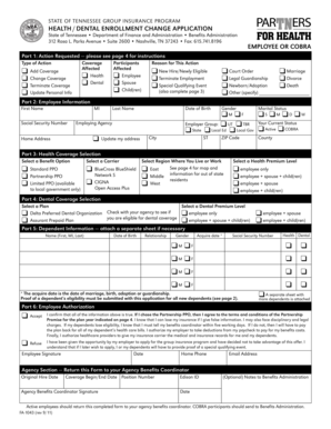 Tennessee Health/Dental Enrollment Change Application