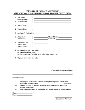 India Re-Entry Permission Application