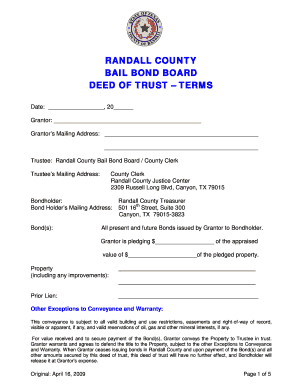 RANDALL COUNTY BAIL BOND BOARD DEED OF TRUST TERMS - randallcounty