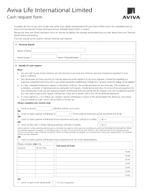 Aviva Life International Cash Request Form