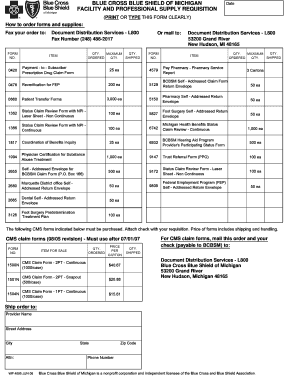 Blue Cross Blue Shield of Michigan Supply Requisition Form