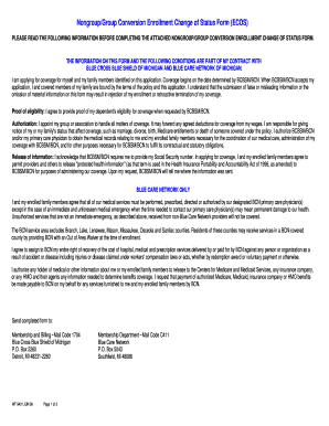 Nongroup/Group Conversion Enrollment Change of Status Form