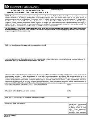 VA Consent Form for Use of Written or Verbal Statement