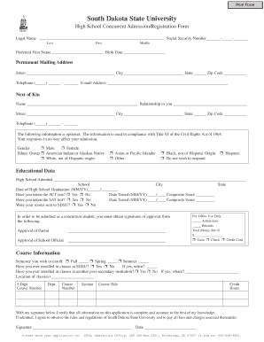 SDSU High School Concurrent Admission Form