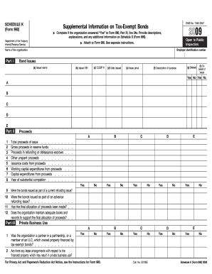 Schedule K Form 990 Supplemental Information on Tax-Exempt Bonds