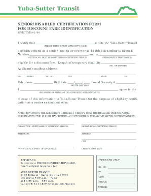 Senior/Disabled Certification Form