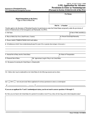 I-192 Application for Advance Permission to Enter as Nonimmigrant