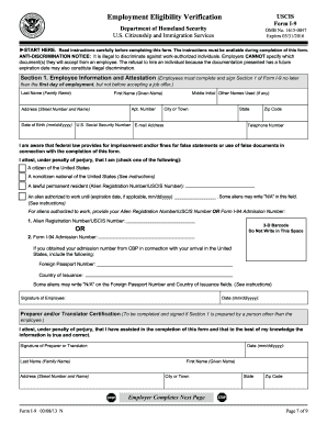 USCIS Form I-9 Employment Eligibility Verification