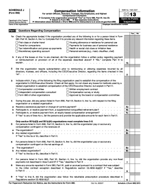 SCHEDULE J (Form 990) Department of the Treasury Internal Revenue Service Name of the organization Part I Compensation Information OMB No - irs