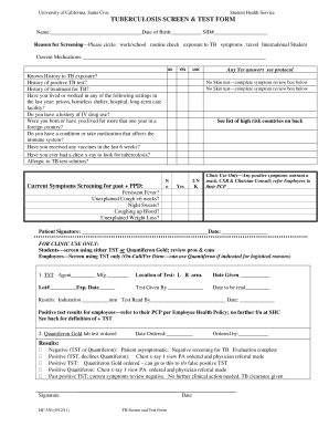 Tuberculosis Screen & Test Form