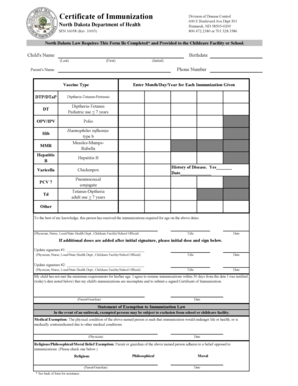 North Dakota Certificate of Immunization