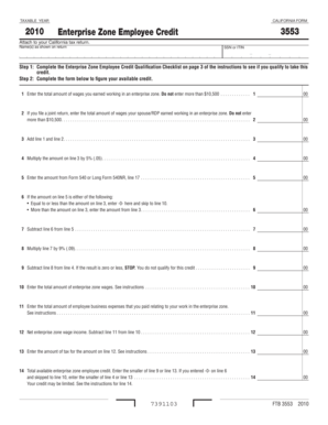 California Form 3553 2010 Enterprise Zone Employee Credit