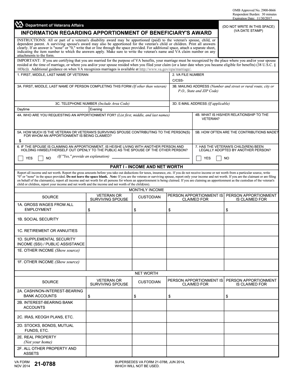Instructions on filling out va form 21 0788