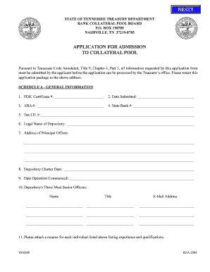 APPLICATION FOR ADMISSION TO COLLATERAL POOL - treasury tn