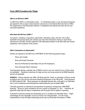 IRS Form 1099 Procedures for Wings