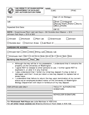 Key authorization form, pdf - the Department of Biology - University of ... - biology washington