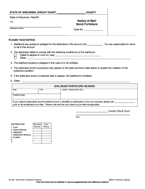 Wisconsin Notice of Bail/Bond Forfeiture