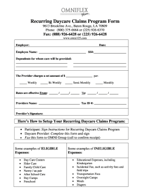 Recurring Daycare Claims Program Form