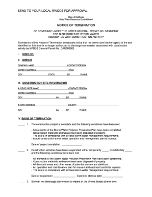 Notice of Termination for Construction Storm Water Permit