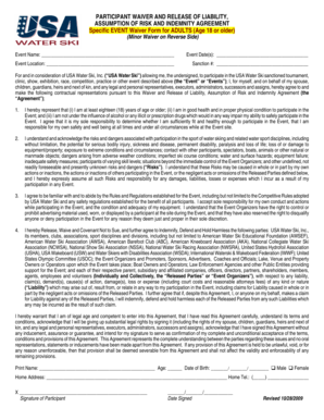 USA Water Ski Waiver and Release of Liability