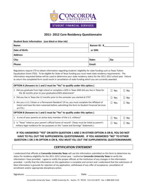 Texas Residency Questionnaire