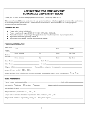 Concordia University Texas Employment Application