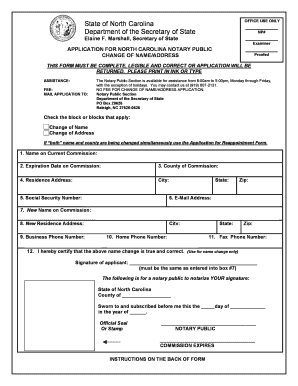 North Carolina Notary Public Change Form