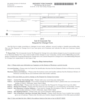 Delaware Sub S Corporate Tax Request for Change
