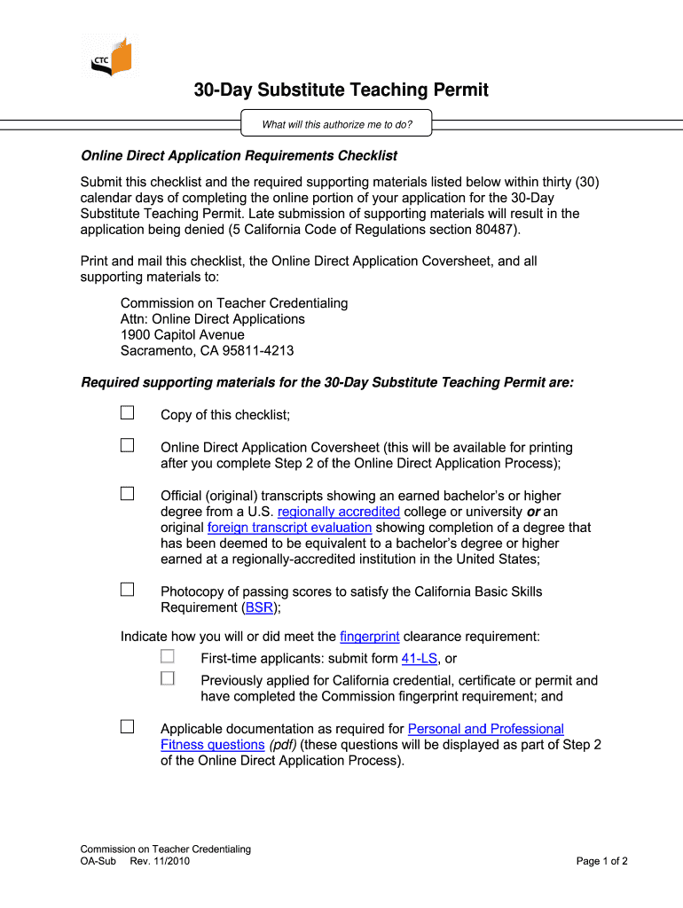 30 Day Substitute Teaching Permit Fill Online Printable Fillable 30 Day Substitute Teaching Permit Fill Online Printable Fillable