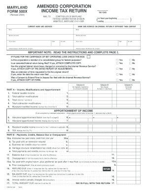 Maryland Amended Corporation Income Tax Return
