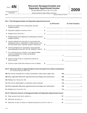 2009 IC-045 Form 4N Wisconsin Nonapportionable and Separately Apportioned Income. 2009 IC-045 Form 4N - revenue wi