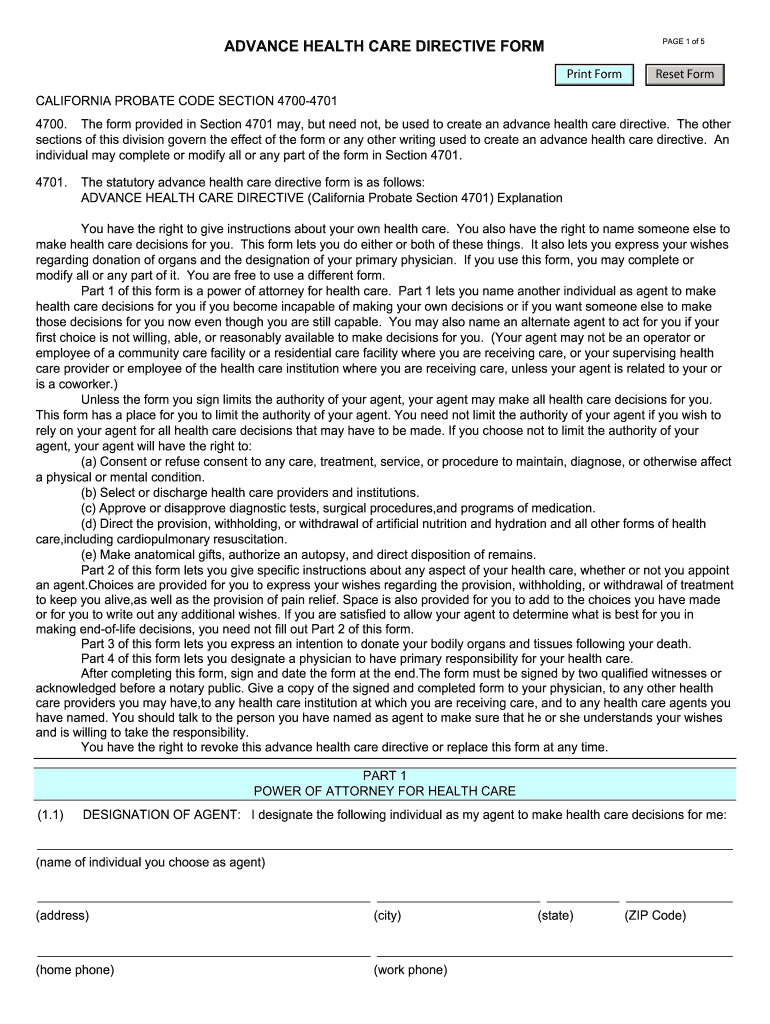 CA Advance Health Care Directive Form Fill And Sign Printable 