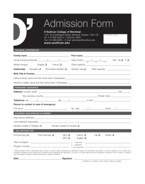 O’Sullivan College Admission Form