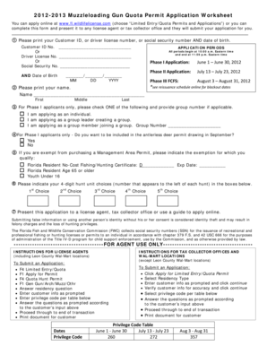 2012-2013 Muzzleloading Gun Quota Permit Application