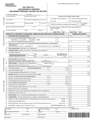 Delaware Non-Resident Amended Personal Income Tax Return